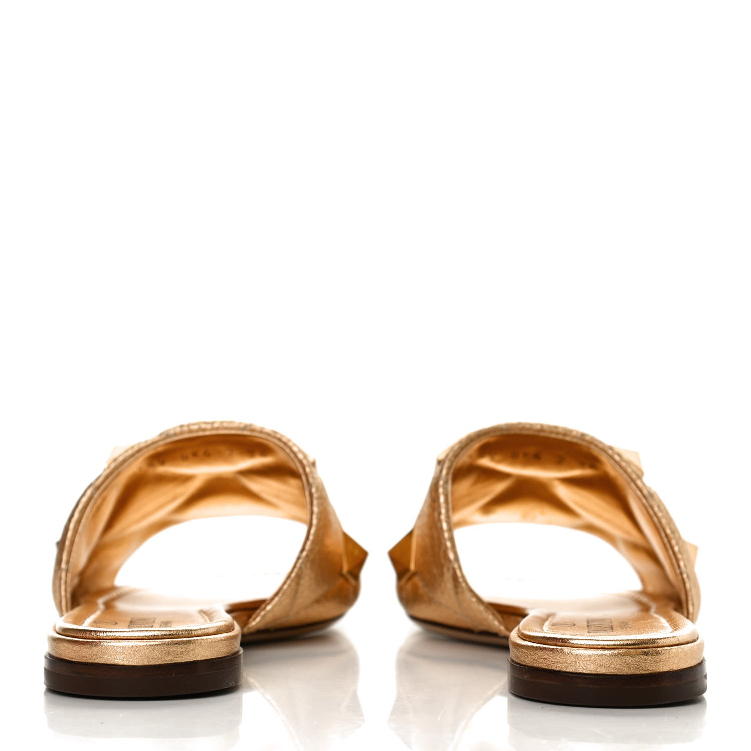 Valentino Garavani Metallic Pebbled Calfskin Roman Stud Flat Slide Sandals 36 Antique Brass 6 of 12