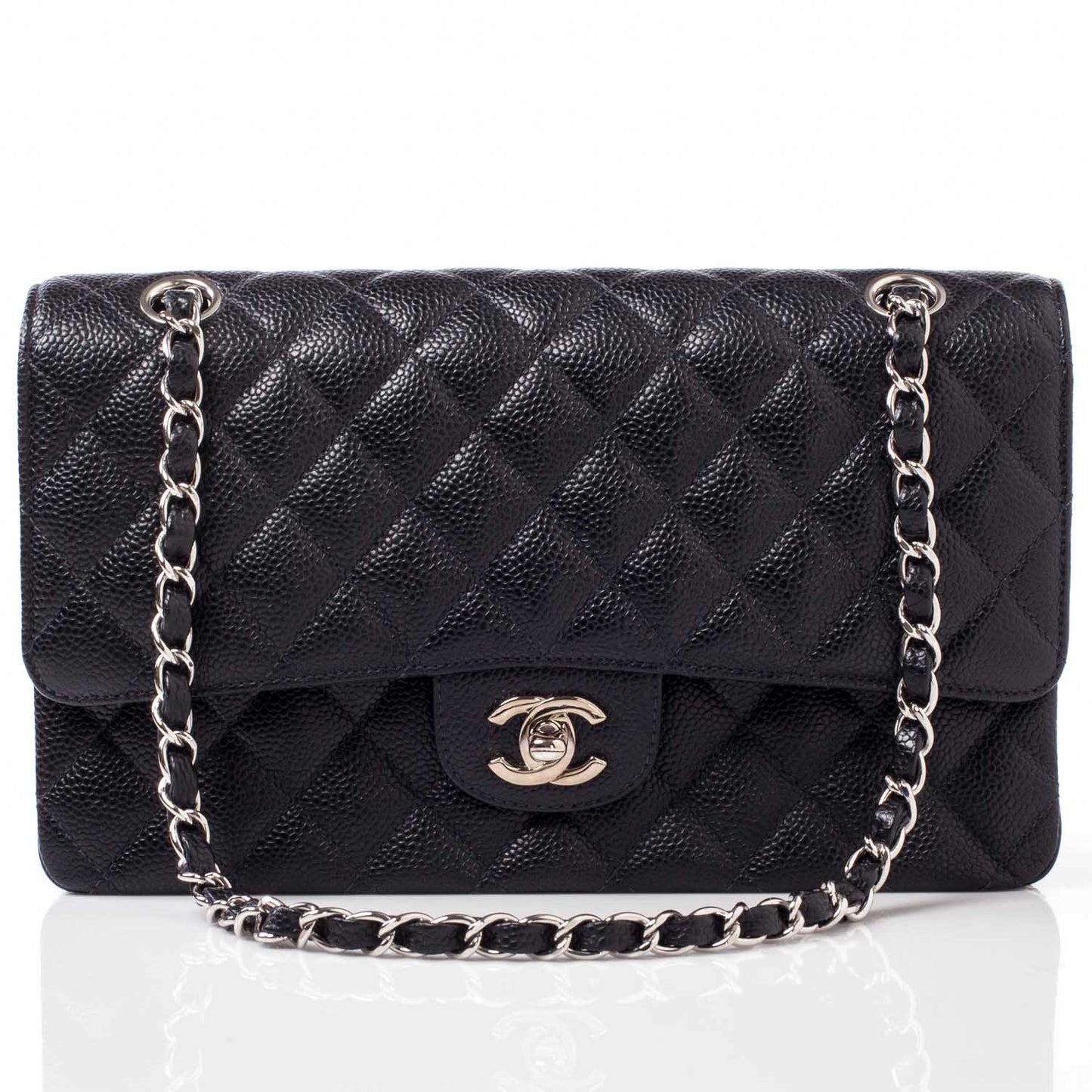 Caviar Quilted Medium Double Flap Black
