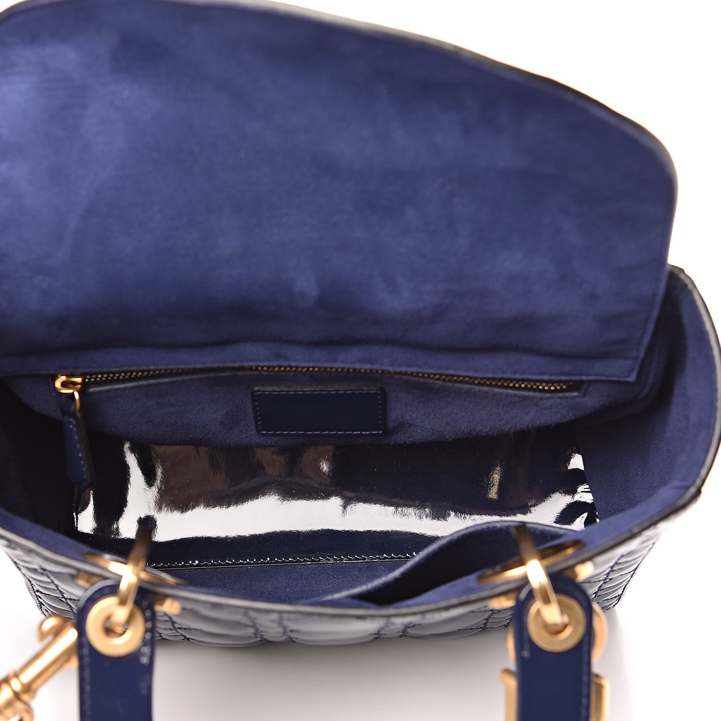 Patent Cannage Medium Lady Dior Navy Blue