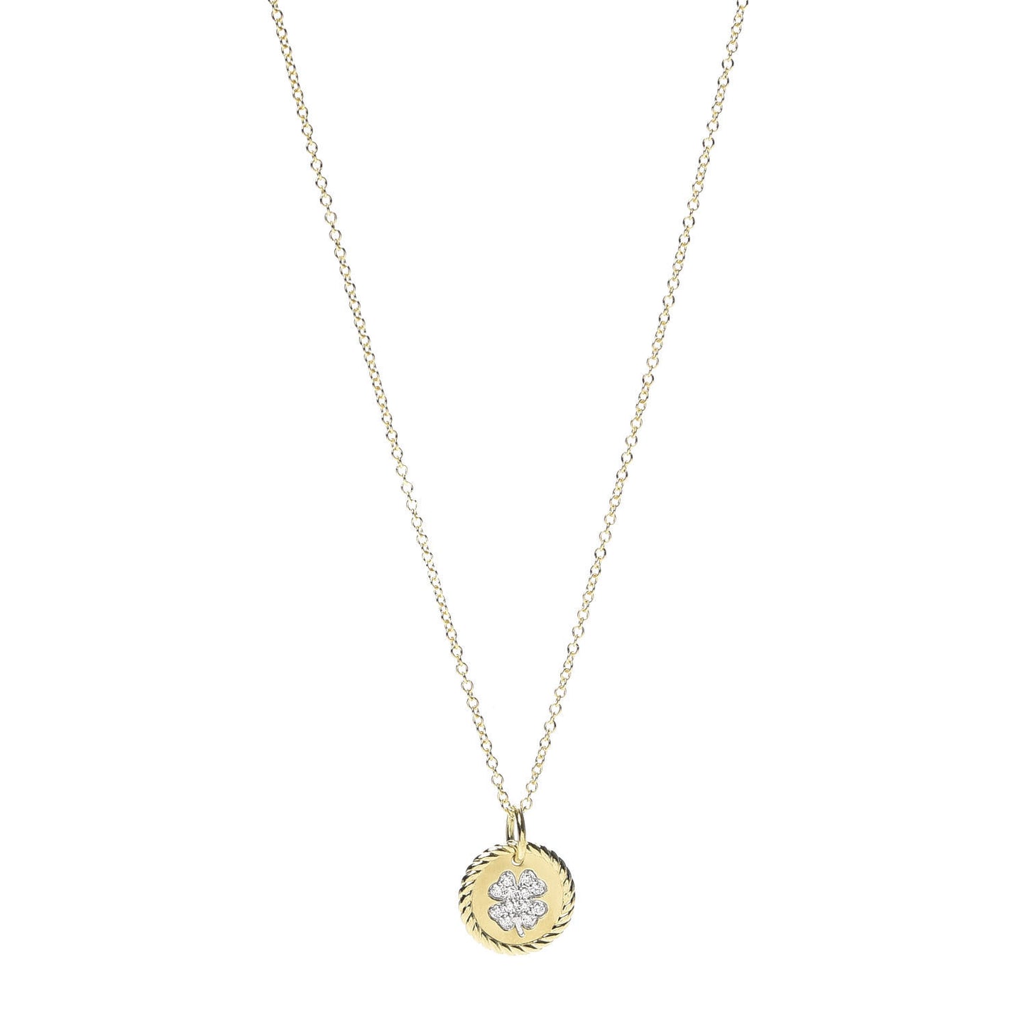 18K Yellow Gold Diamond Cable Collectibles Clover Charm Pendant Necklace