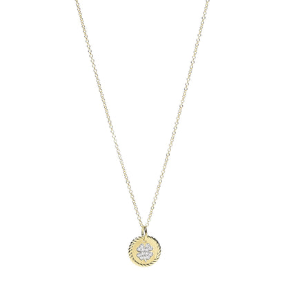 David Yurman 18K Yellow Gold Diamond Cable Collectibles Clover Charm Pendant Necklace 1 of 5