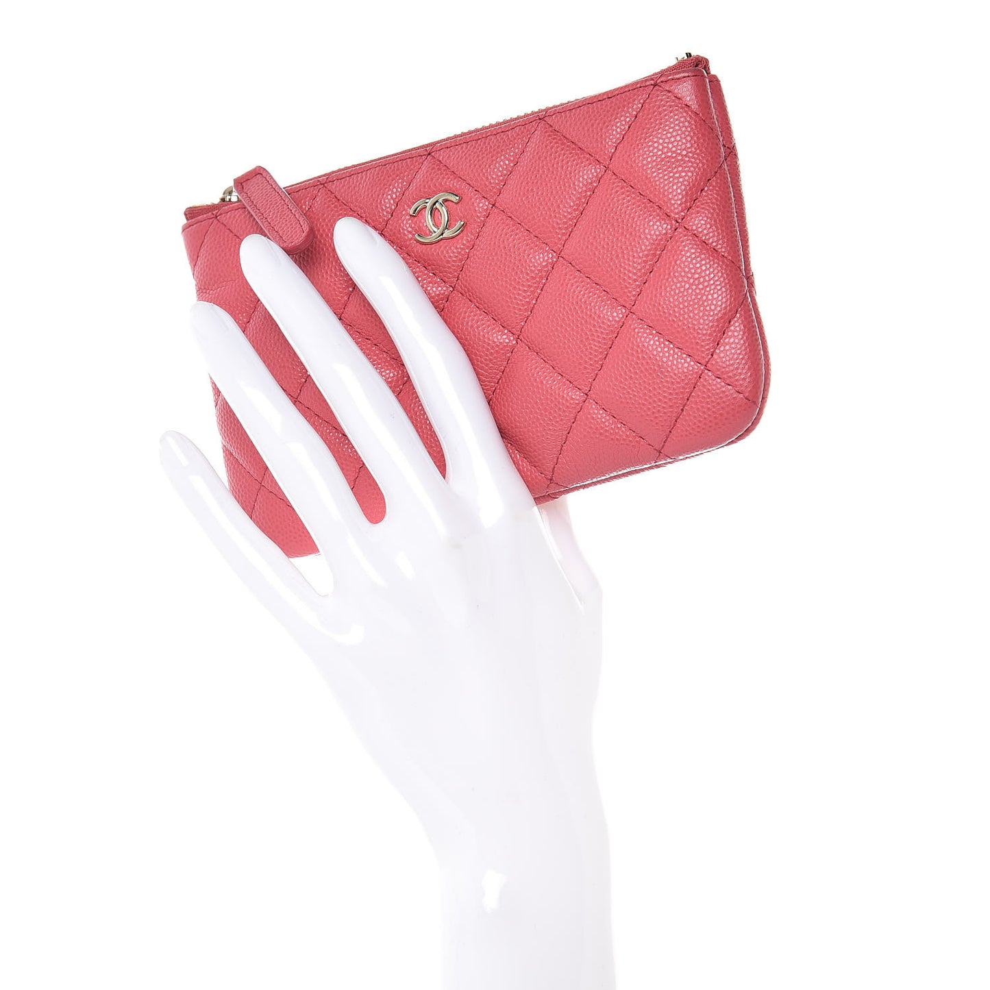 Caviar Quilted Small Cosmetic Case Dark Pink