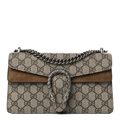 Gucci GG Supreme Monogram Suede Crystal Small Dionysus Shoulder Bag Beige Ebony Taupe 1 of 15