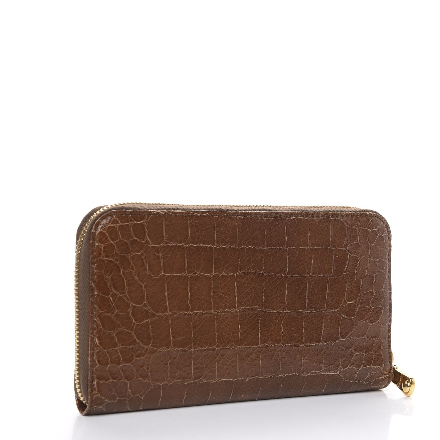 Vernice Crocodile Embossed Calfskin Zip Around Wallet Tobacco