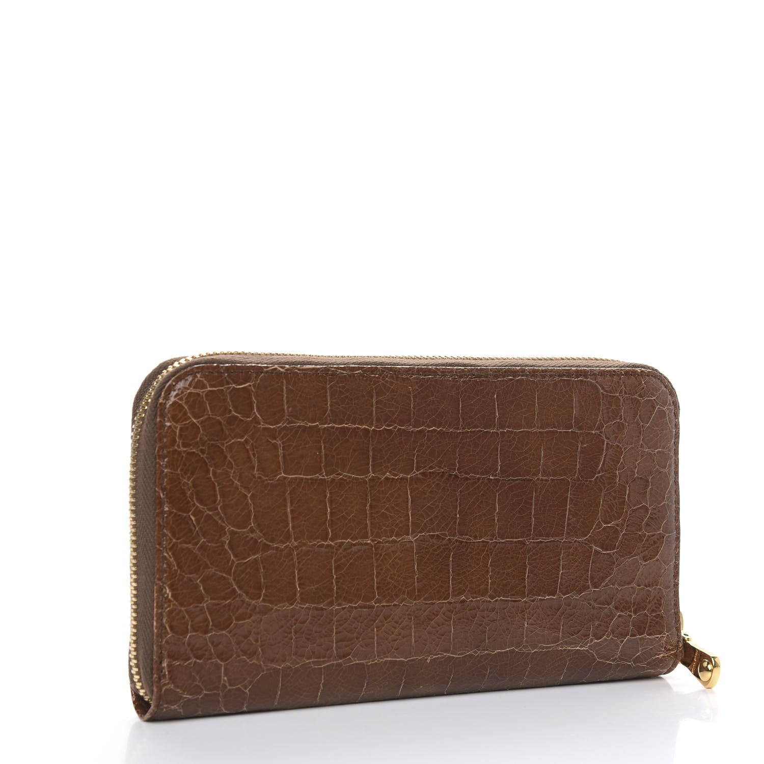Miu Miu Vernice Crocodile Embossed Calfskin Zip Around Wallet Tobacco 3 of 9