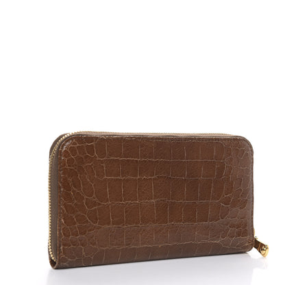 Miu Miu Vernice Crocodile Embossed Calfskin Zip Around Wallet Tobacco 3 of 9