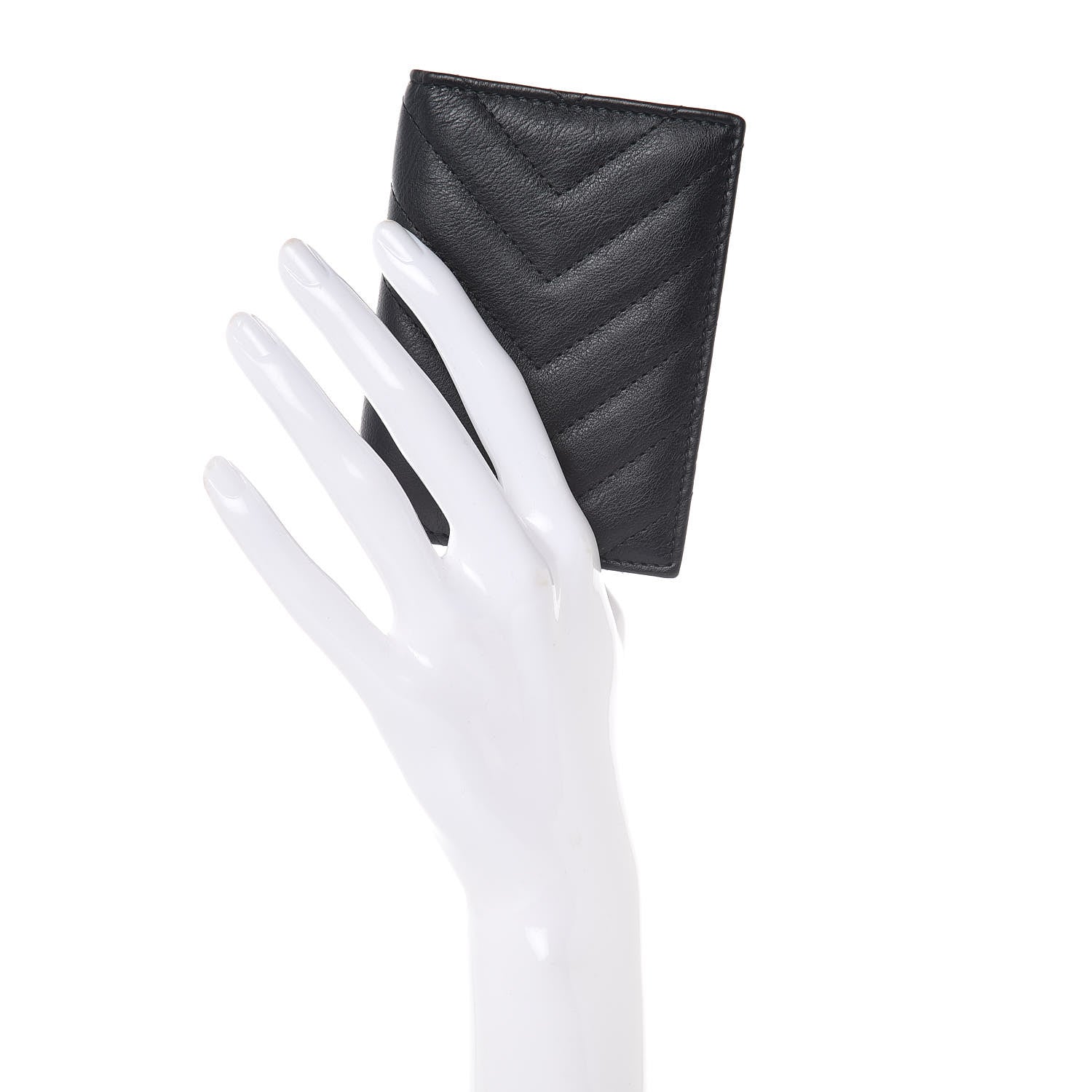 Chanel Sheepskin Chevron Card Holder Wallet Black 2 of 7