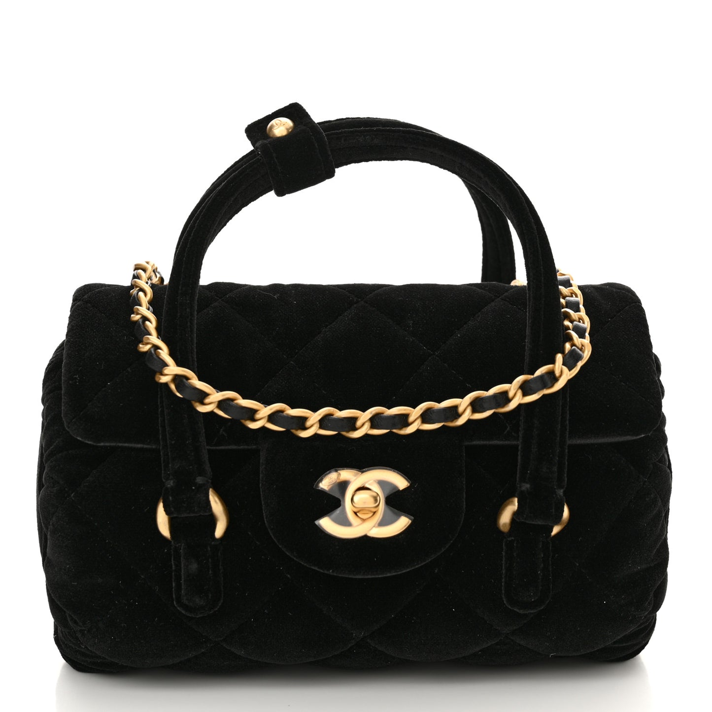 Velvet Quilted Mini Top Handle Flap Black