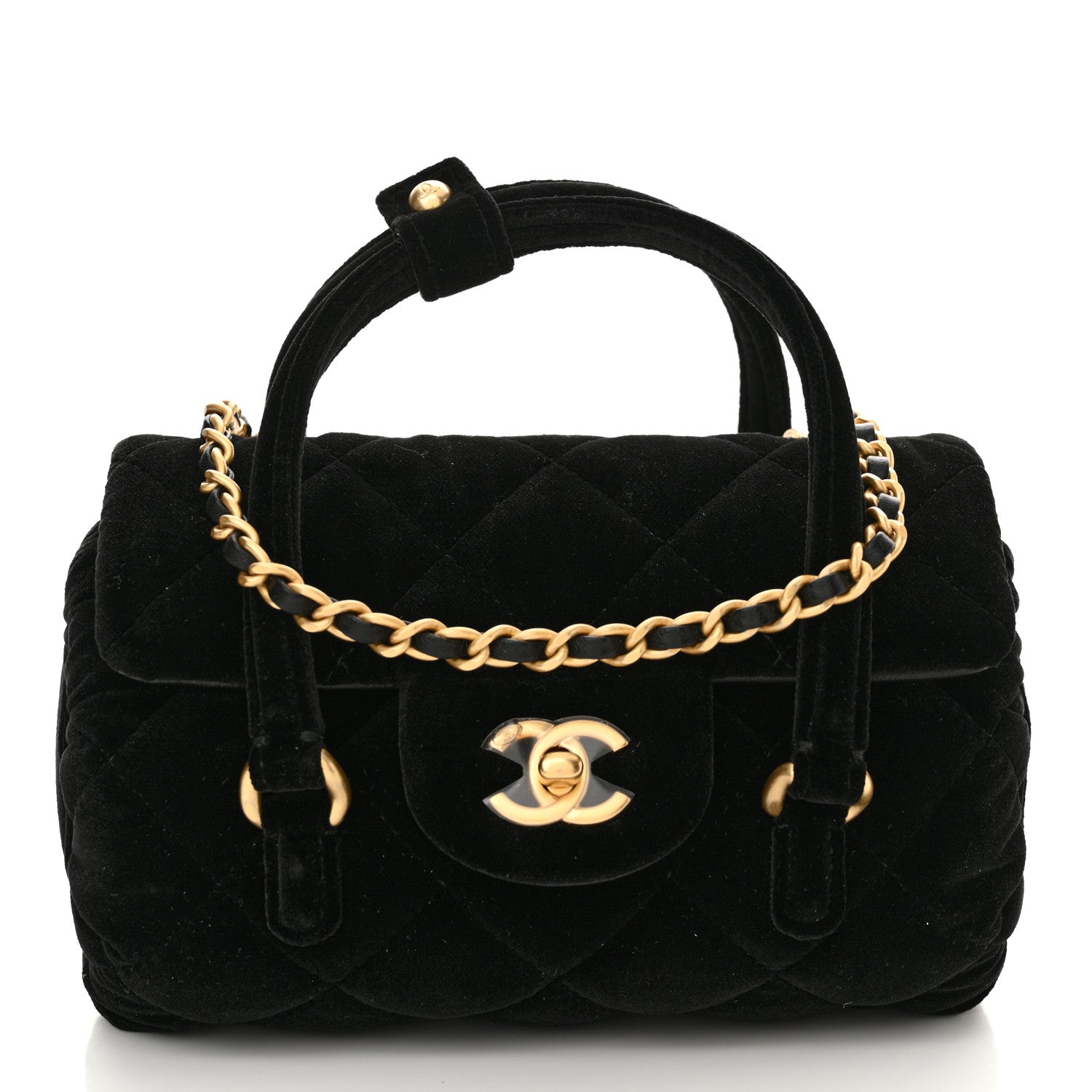 Chanel Velvet Quilted Mini Top Handle Flap Black 1 of 11
