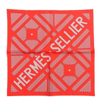 Hermes Silk Gavroche Sellier Pocket Square Scarf Rouge White 1 of 4
