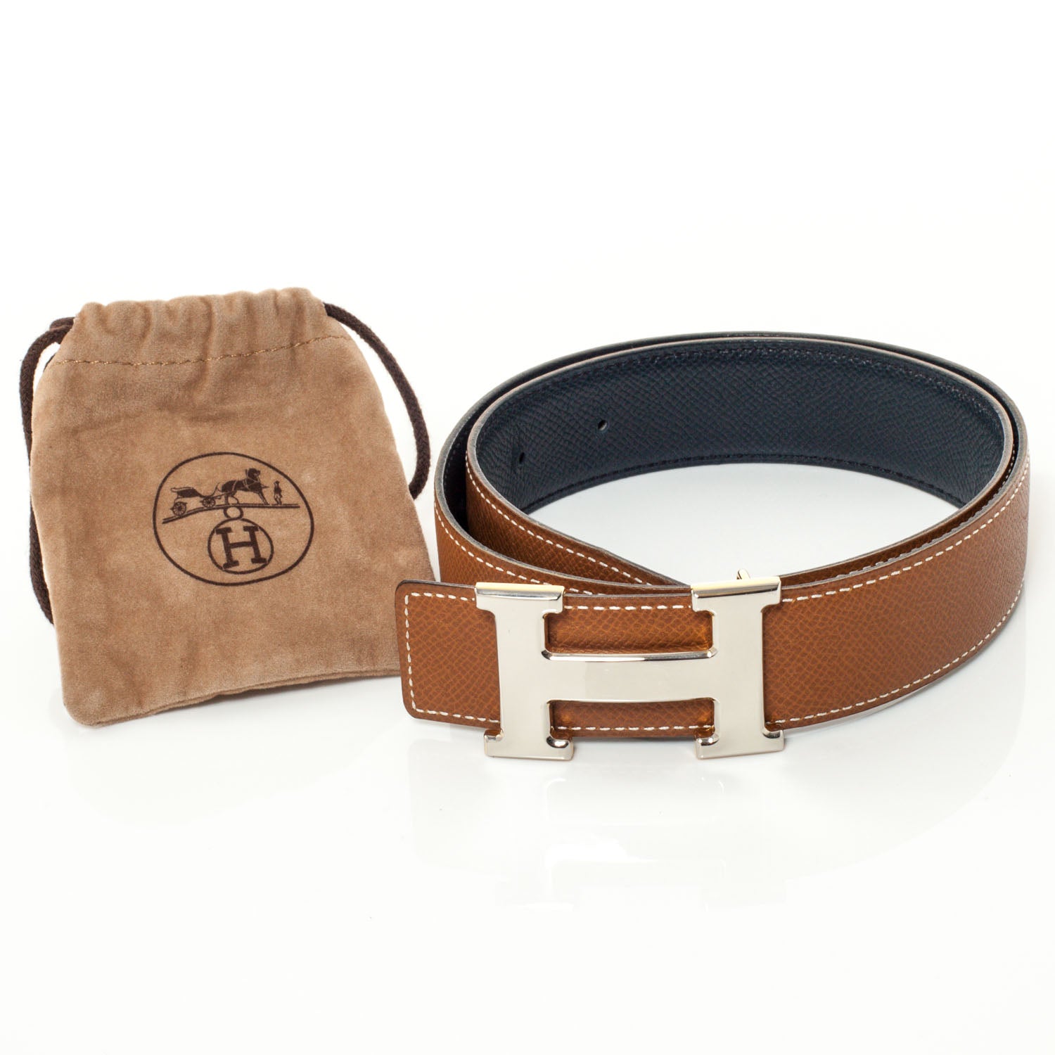 Hermes Courchevel Reversible H Belt Gold Navy 68 2 of 6