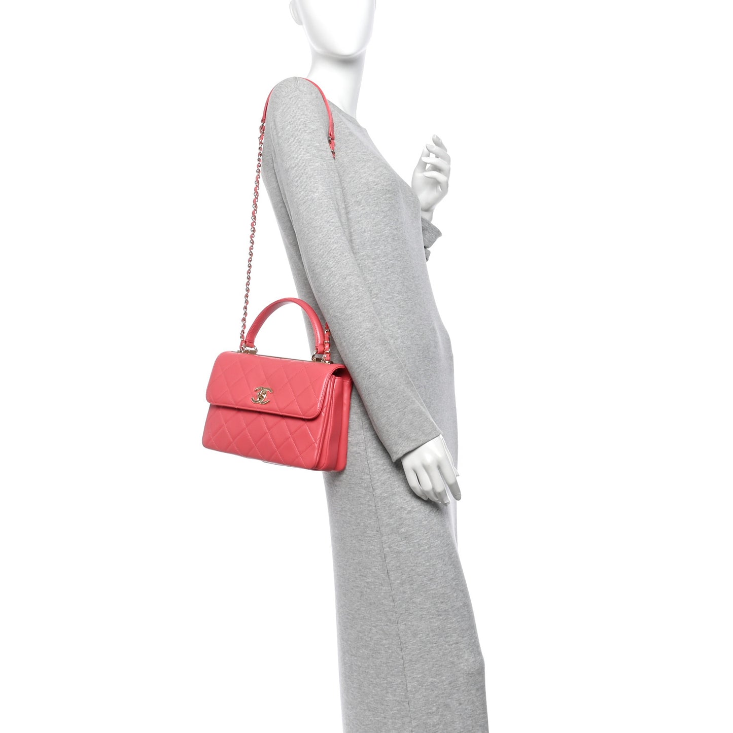 Lambskin Quilted Small Trendy CC Flap Dual Handle Bag Bright Pink