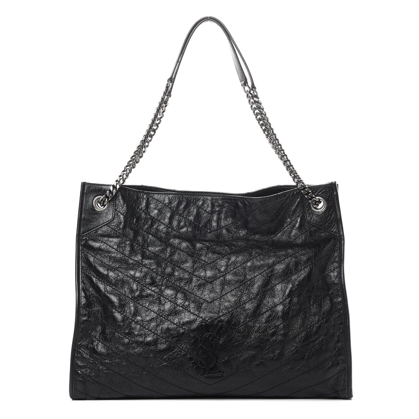Crinkled Calfskin Matelasse Monogram Niki Shoulder Bag Black