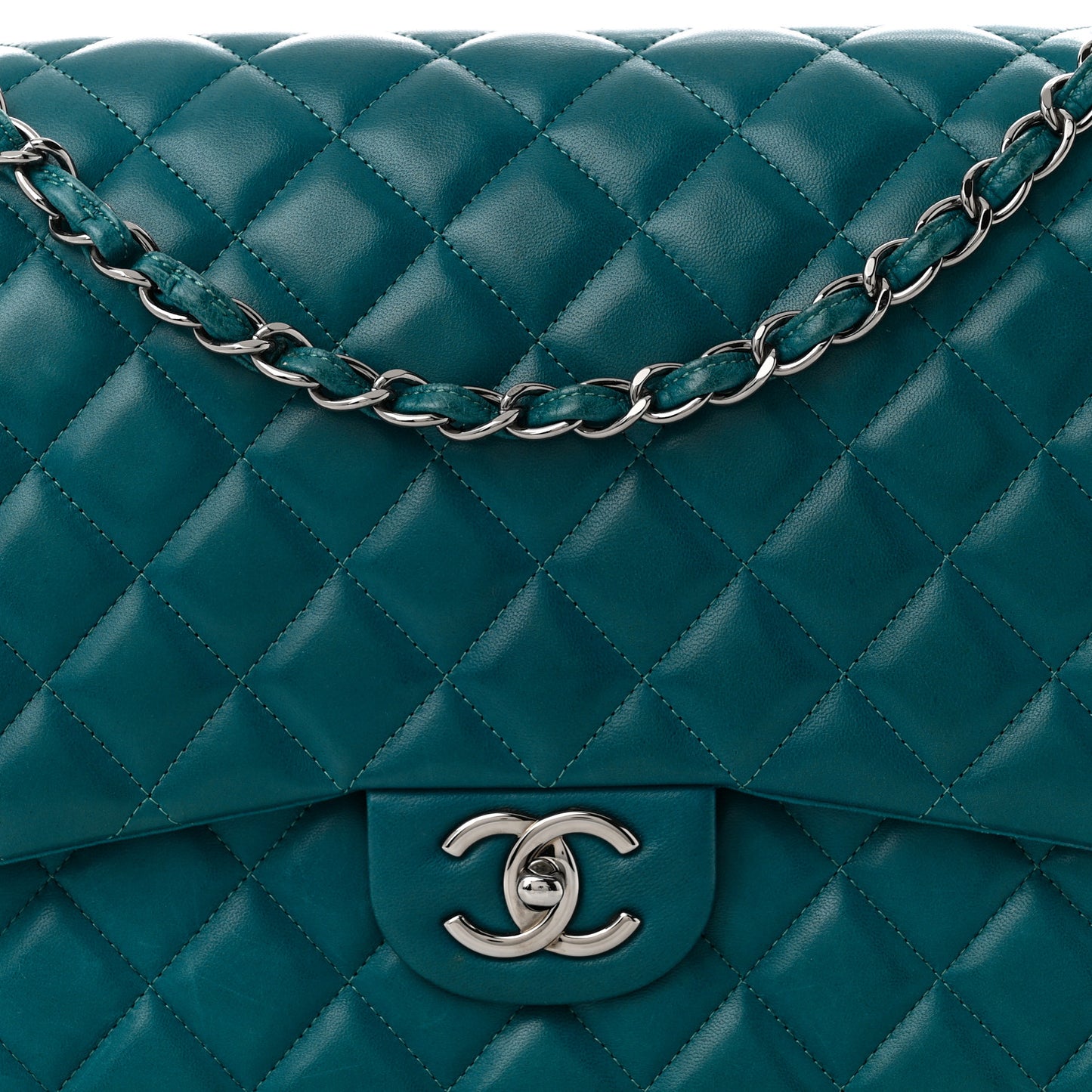 Lambskin Quilted Maxi Double Flap Turquoise