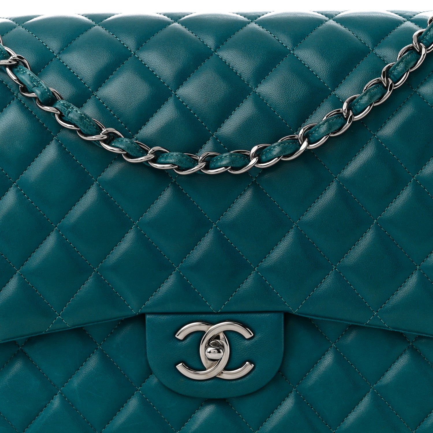 Chanel Lambskin Quilted Maxi Double Flap Turquoise 8 of 10