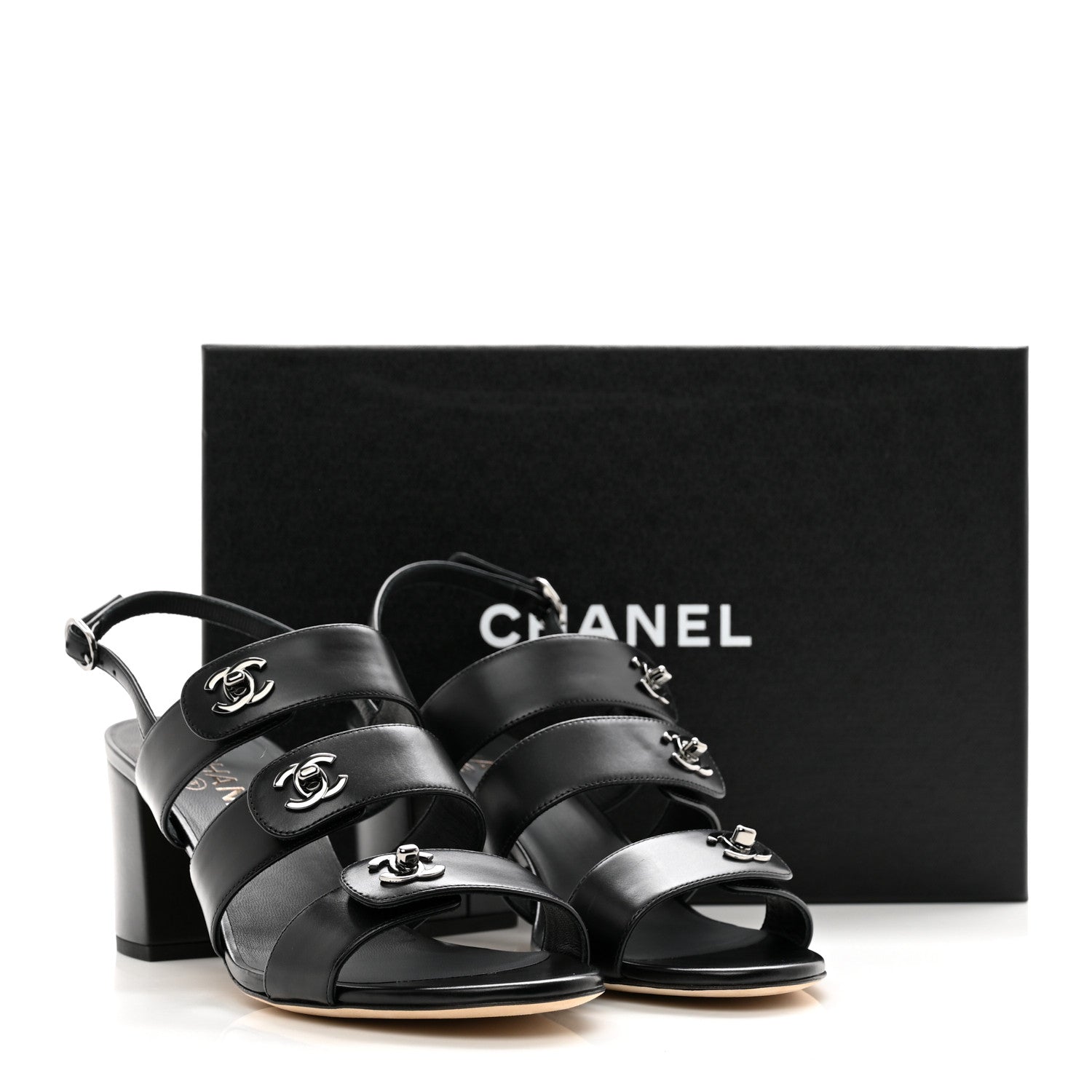 Chanel Calfskin CC Turnlock Sandals 39.5 Black 9 of 9