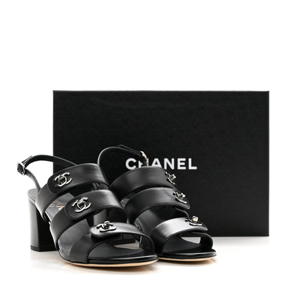Chanel Calfskin CC Turnlock Sandals 39.5 Black 9 of 9
