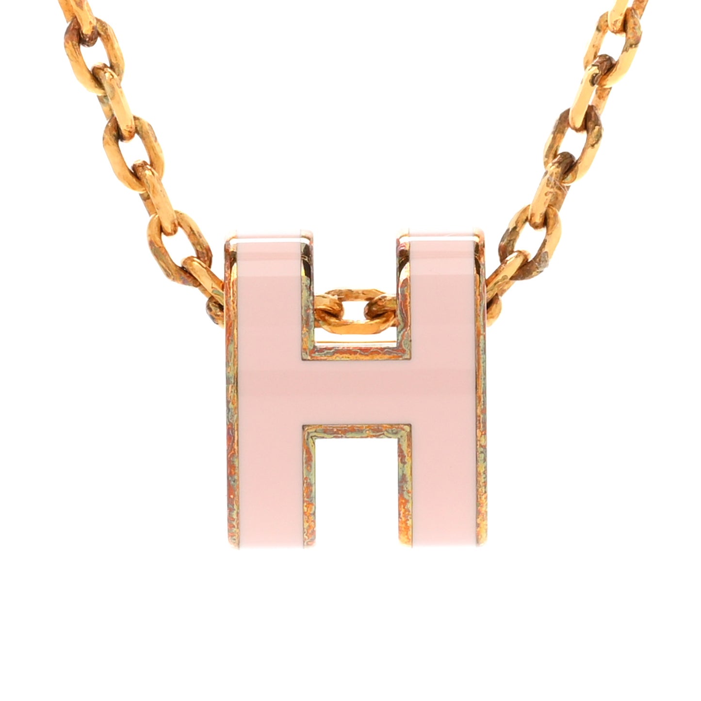 Lacquered Gold Mini Pop H Pendant Necklace Rose Dragee