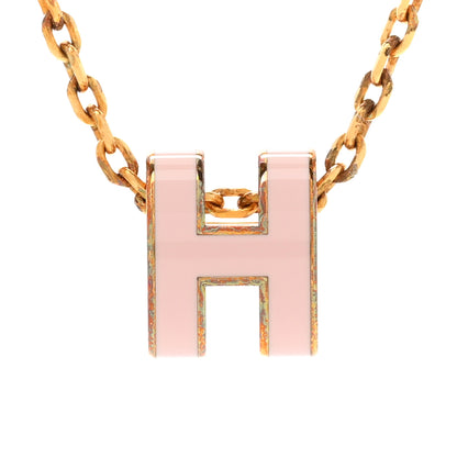 Hermes Lacquered Gold Mini Pop H Pendant Necklace Rose Dragee 4 of 9