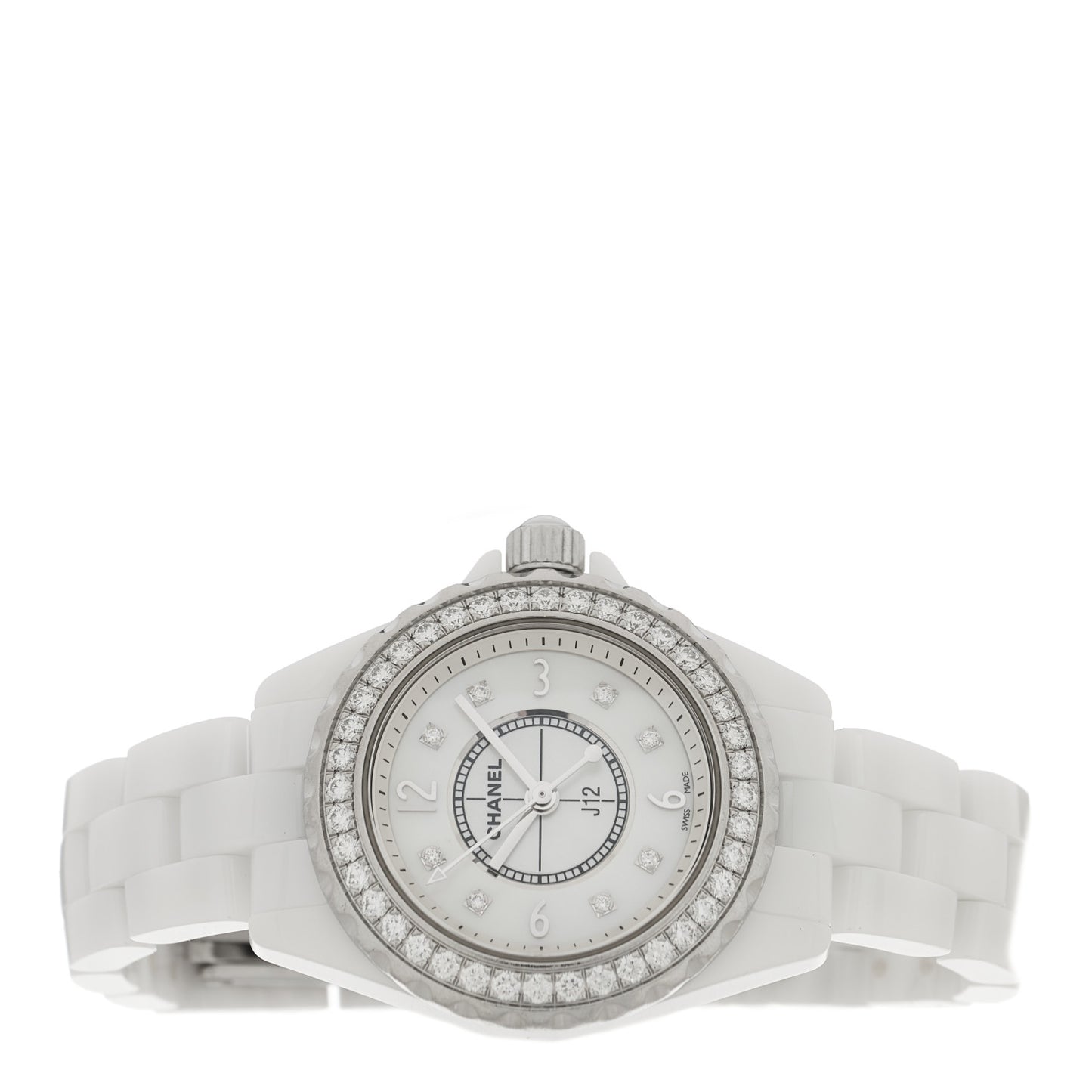 Stainless Steel Ceramic Diamond Bezel 29mm J12 Quartz Watch White
