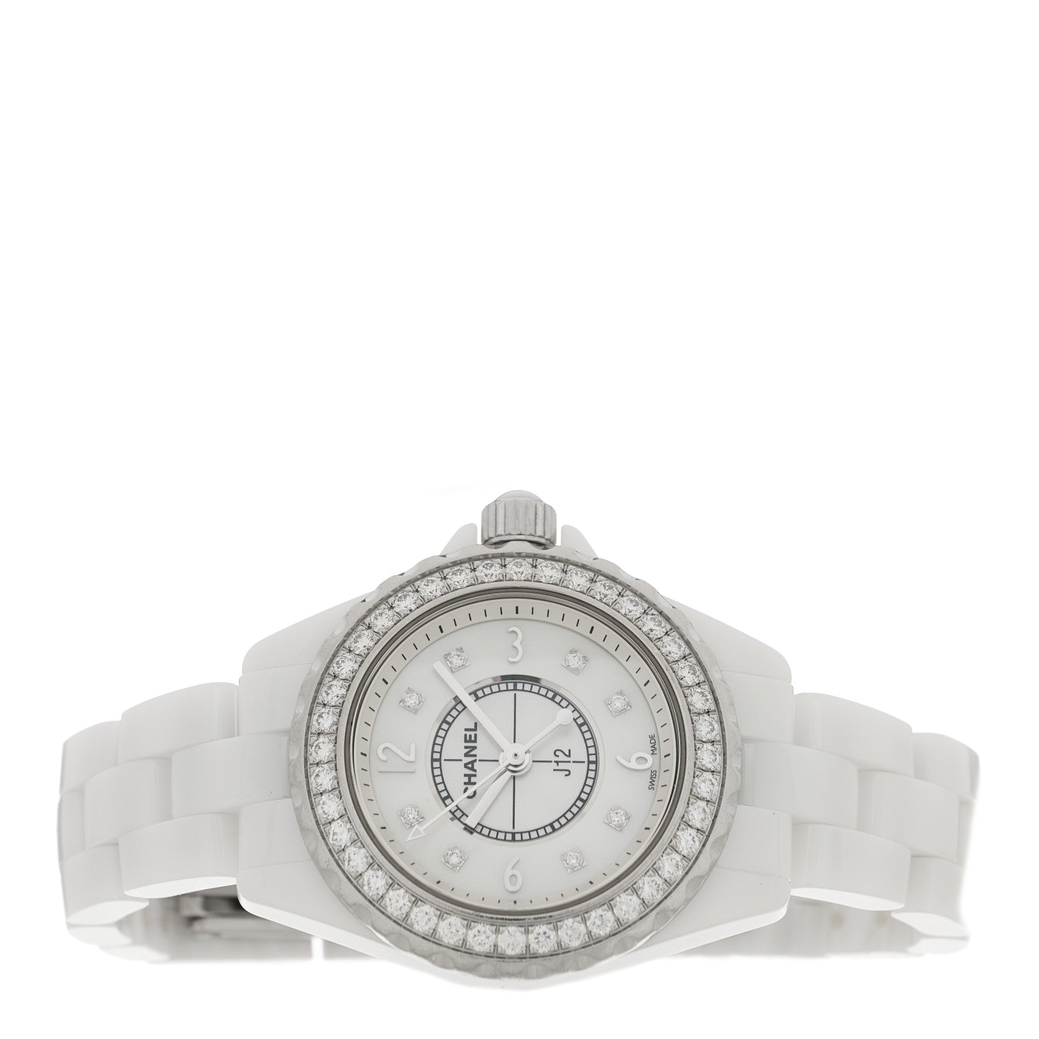 Chanel Stainless Steel Ceramic Diamond Bezel 29mm J12 Quartz Watch White 2 of 4