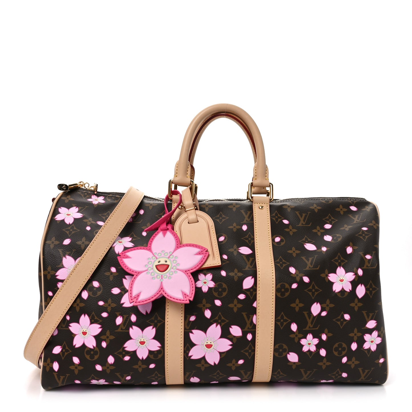 LV X TM Monogram Cherry Blossom Keepall Bandouliere 45 Sakura Brown