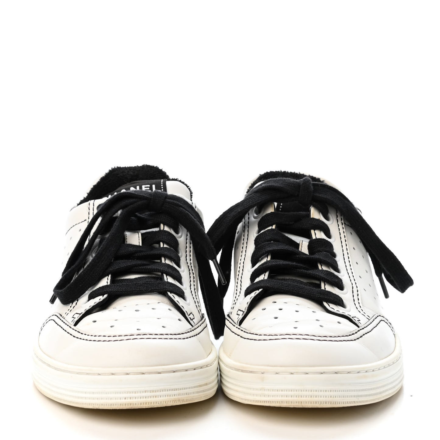 Calfskin Womens Logo Sneakers 36 Black White
