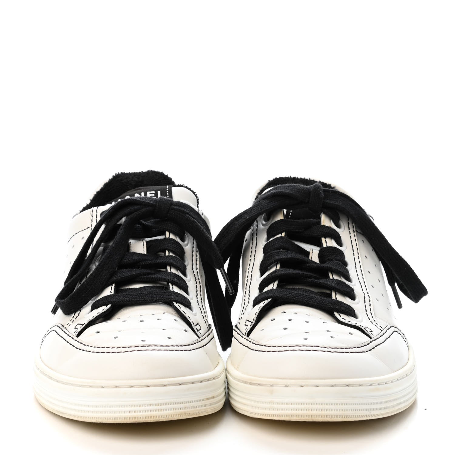 Chanel Calfskin Womens Logo Sneakers 36 Black White 2 of 4