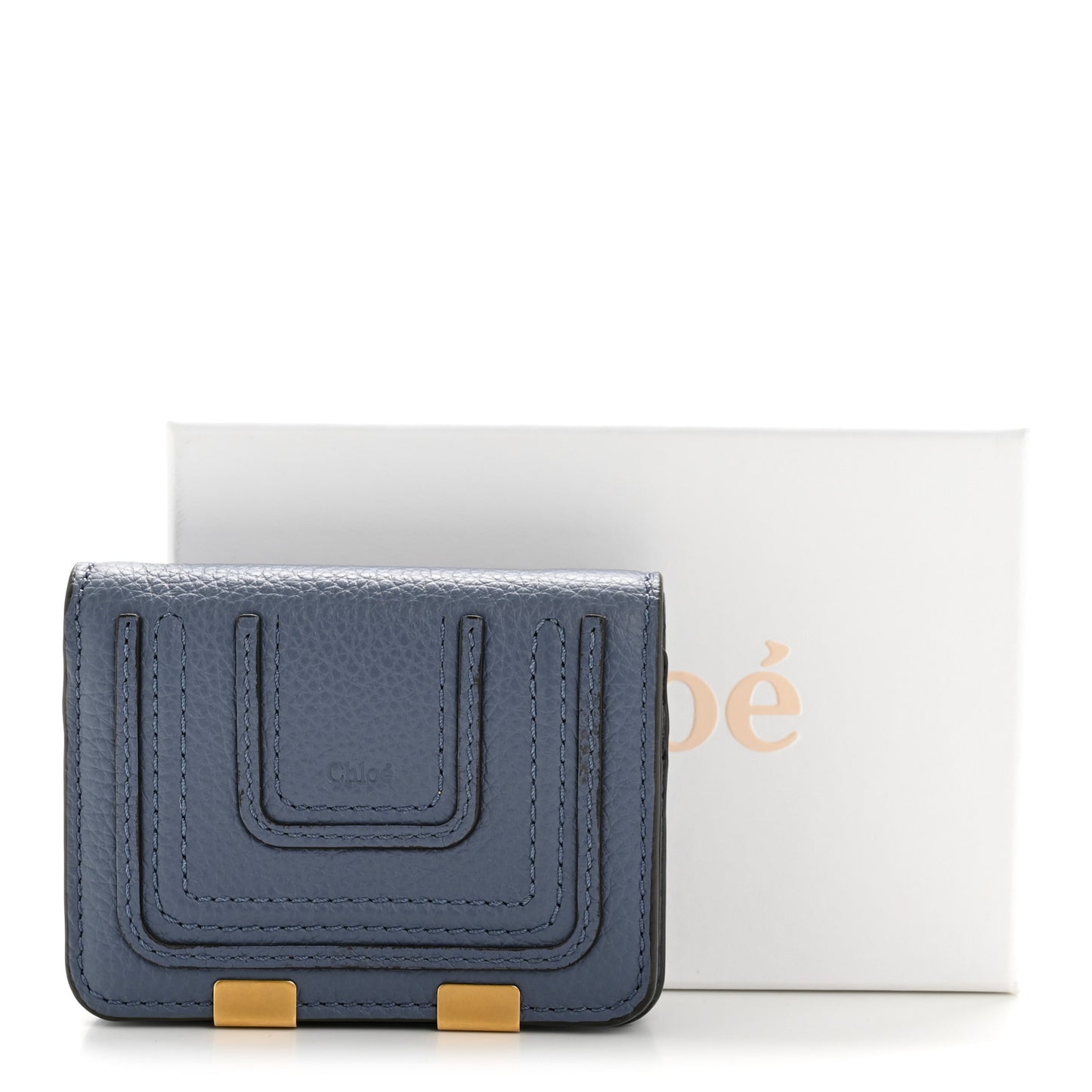 Grained Calfskin Marcie Compact Wallet Royal Navy