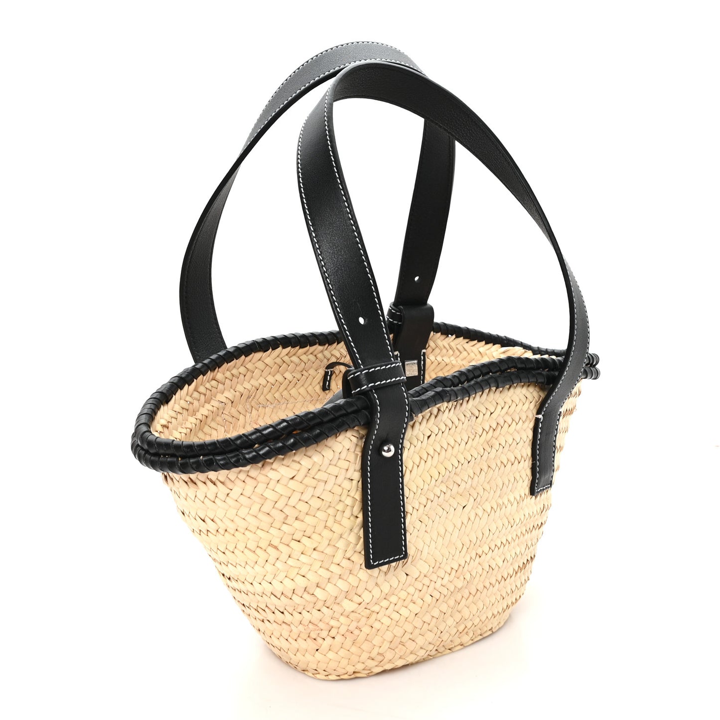 Raffia Small Basket Tote Bag Natural Black