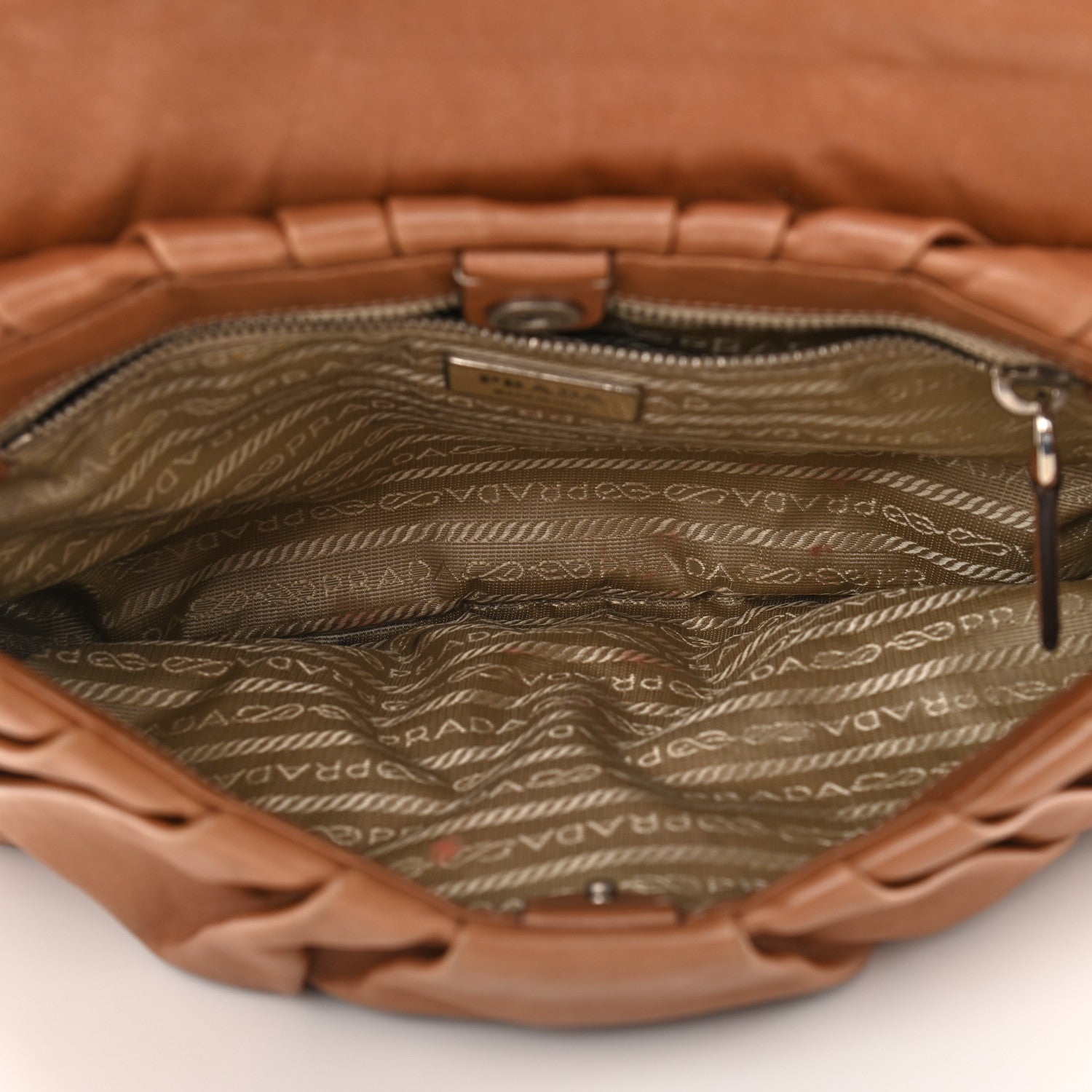 Prada Soft Calfskin Pleated Shoulder Bag Brown 5 of 11