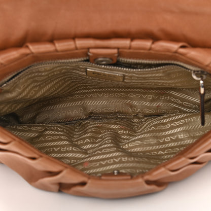 Prada Soft Calfskin Pleated Shoulder Bag Brown 5 of 11