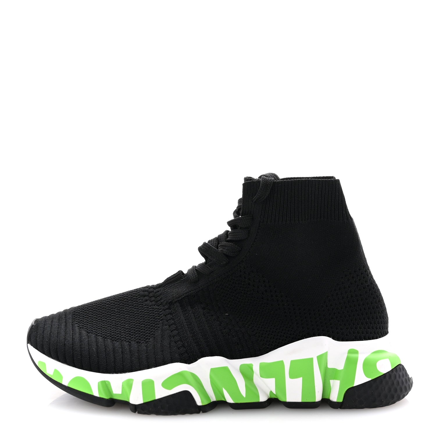 Balenciaga Knit Womens Speed Lace Up Graffiti Sneakers 36 Black White Fluo Green 1 of 10
