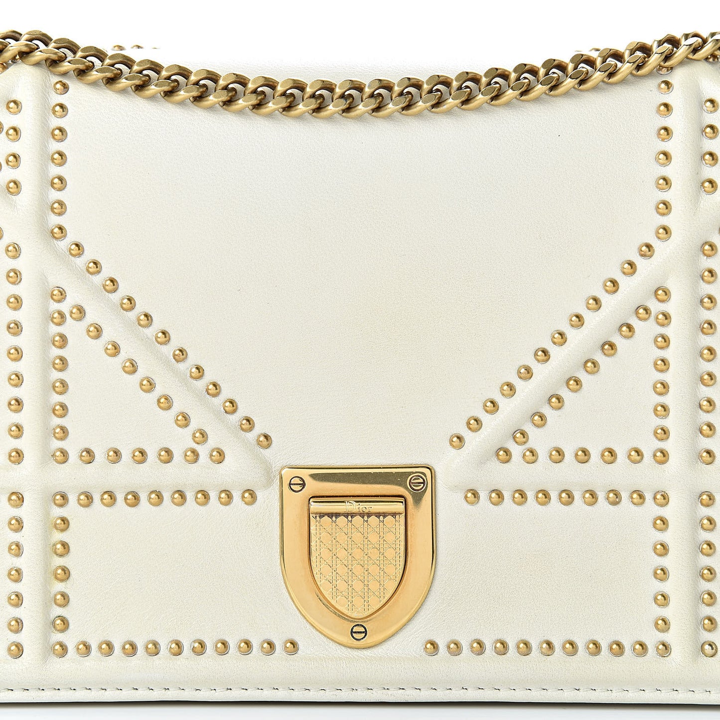 Calfskin Studded Diorama Wallet on Chain Pouch Off White