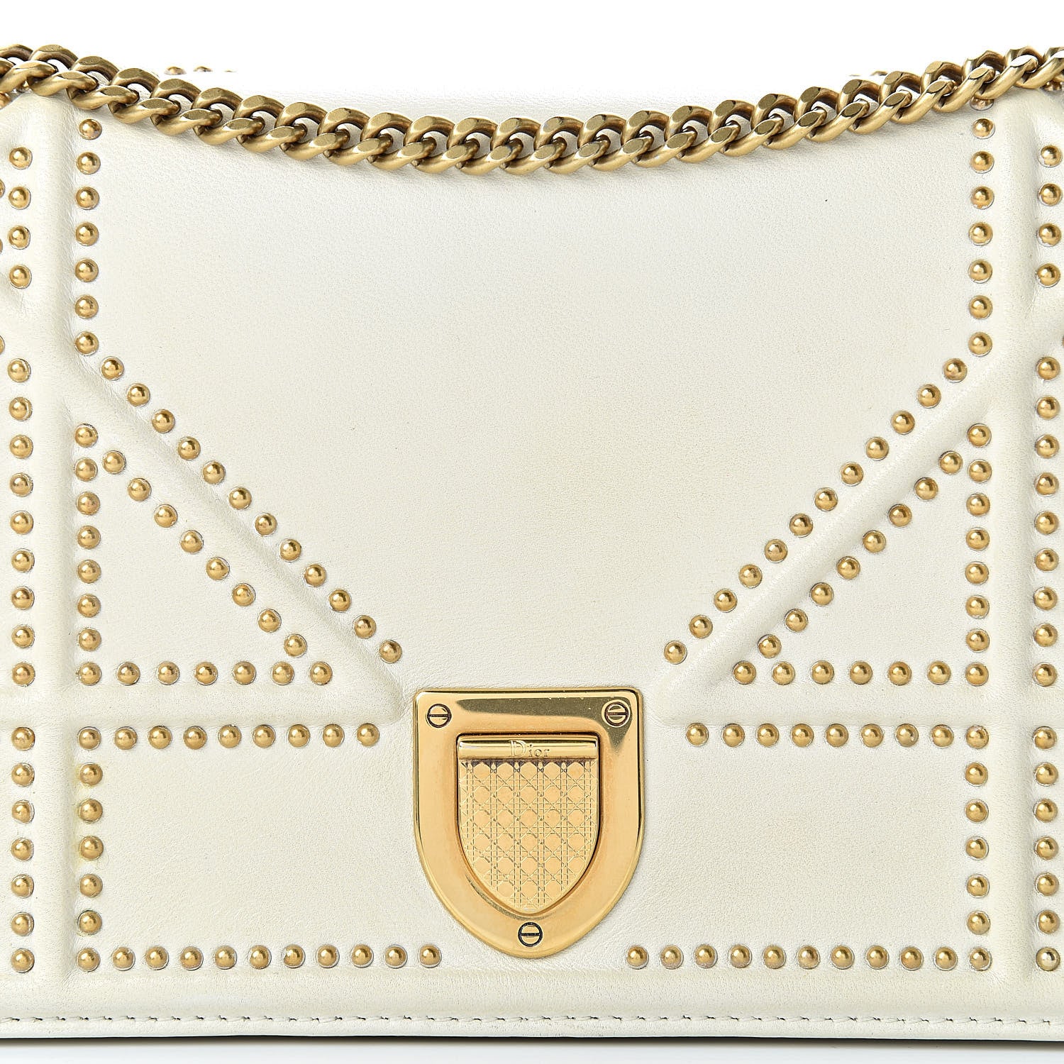Christian Dior Calfskin Studded Diorama Wallet on Chain Pouch Off White 8 of 18