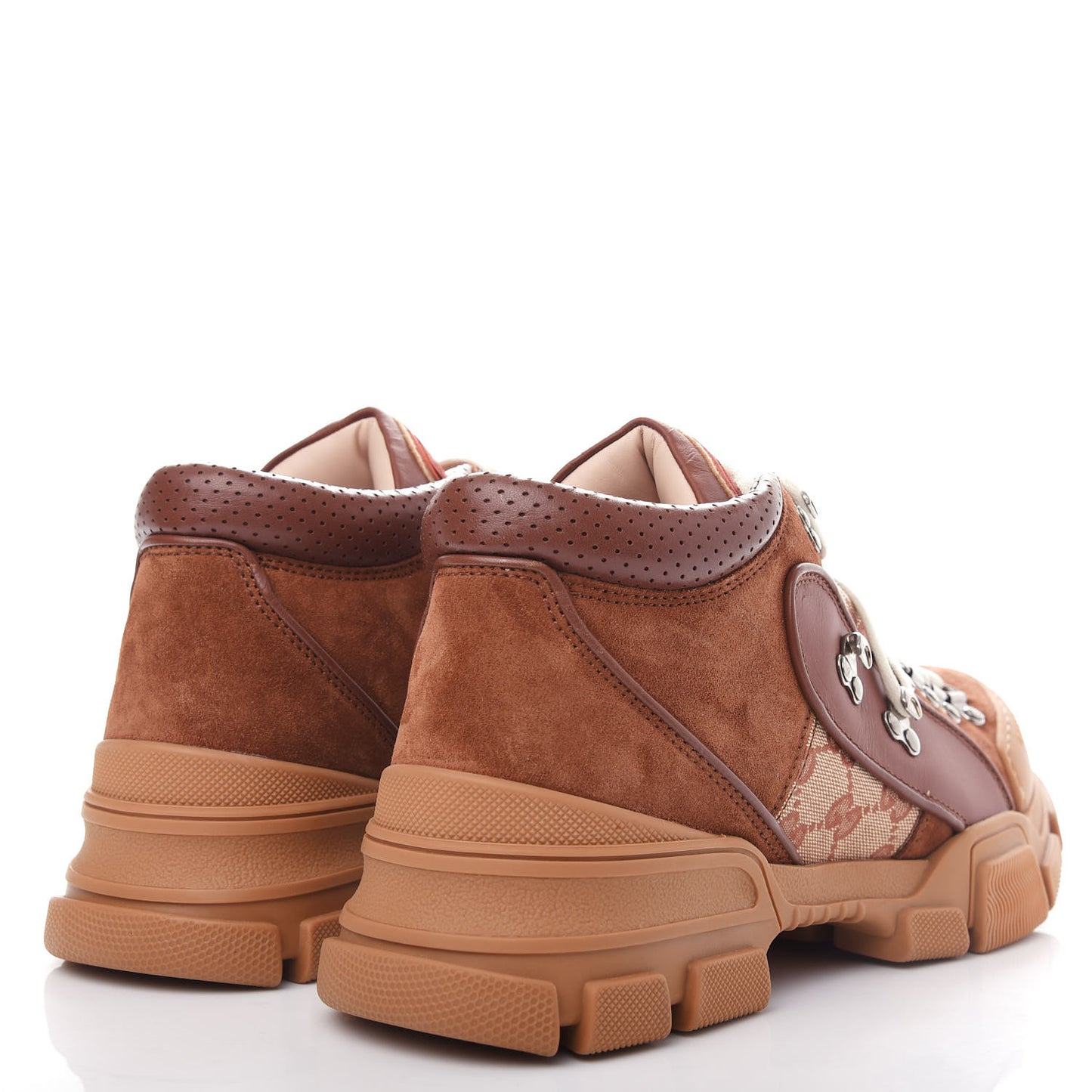 X SEGA Suede Calfskin GG Monogram Mens Flashtrek Sneakers 8.5 New Cuir Beige Ruggine