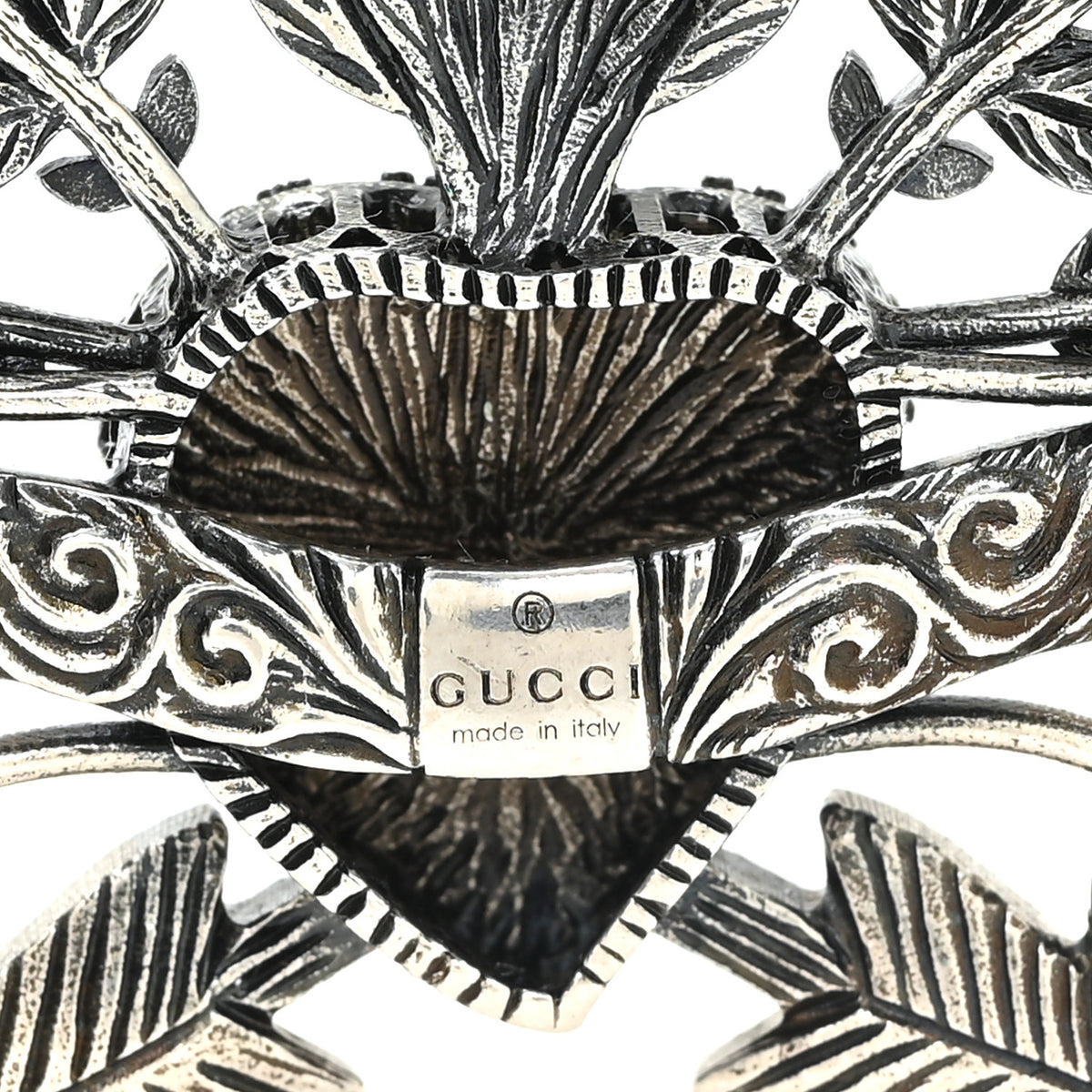 Gucci Metal Crystal Guccy Brooch Aged Silver 3 of 3