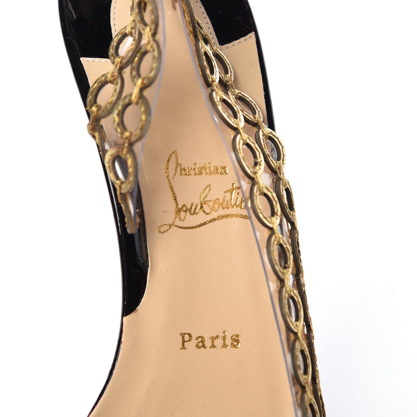 Patent PVC Malaika Half Dorsay 120 Pumps 38 Black Gold