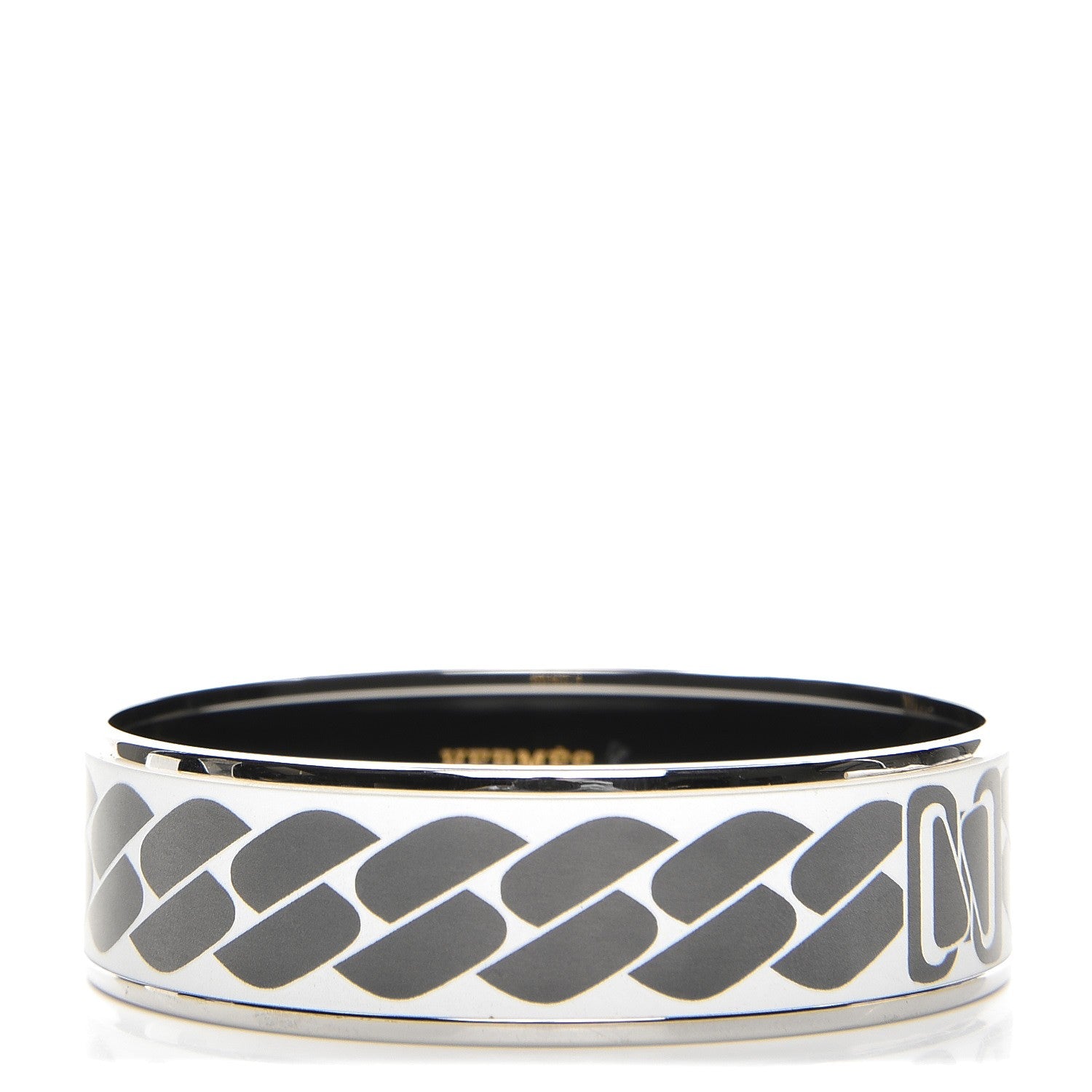 Hermes Enamel Printed Wide Clic C'est Noue Bracelet 70 Blanc Platine 1 of 5
