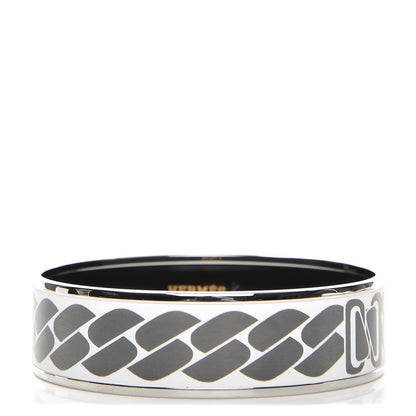 Hermes Enamel Printed Wide Clic C'est Noue Bracelet 70 Blanc Platine 1 of 5