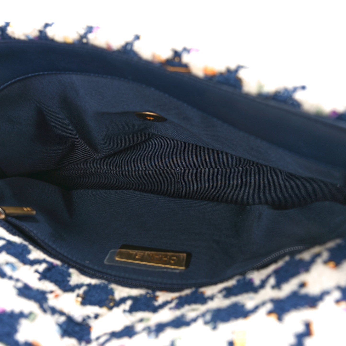Tweed Quilted Large Chanel 19 Flap Ecru Navy Blue Multicolor