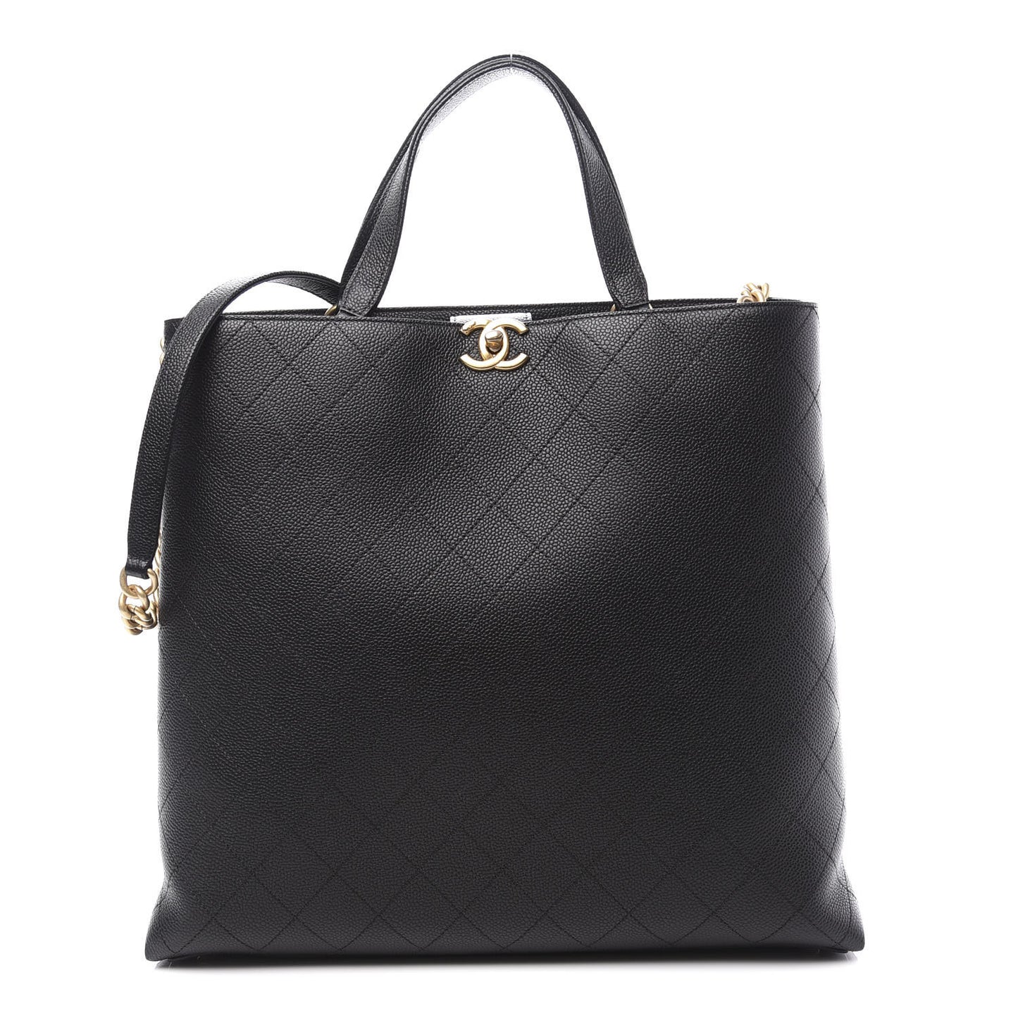 Caviar Stitched Large Shopping Tote Bag Black