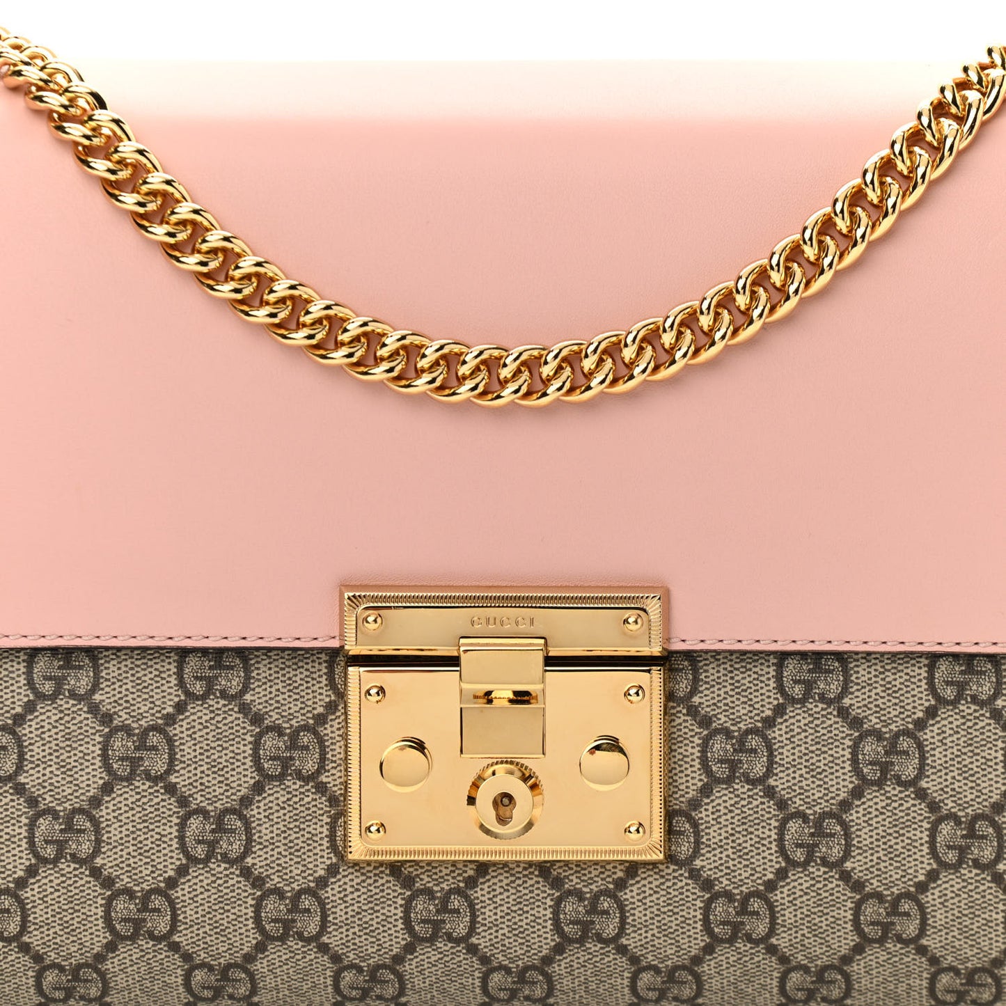 GG Supreme Monogram Calfskin Medium Padlock Shoulder Bag Beige Perfect Pink