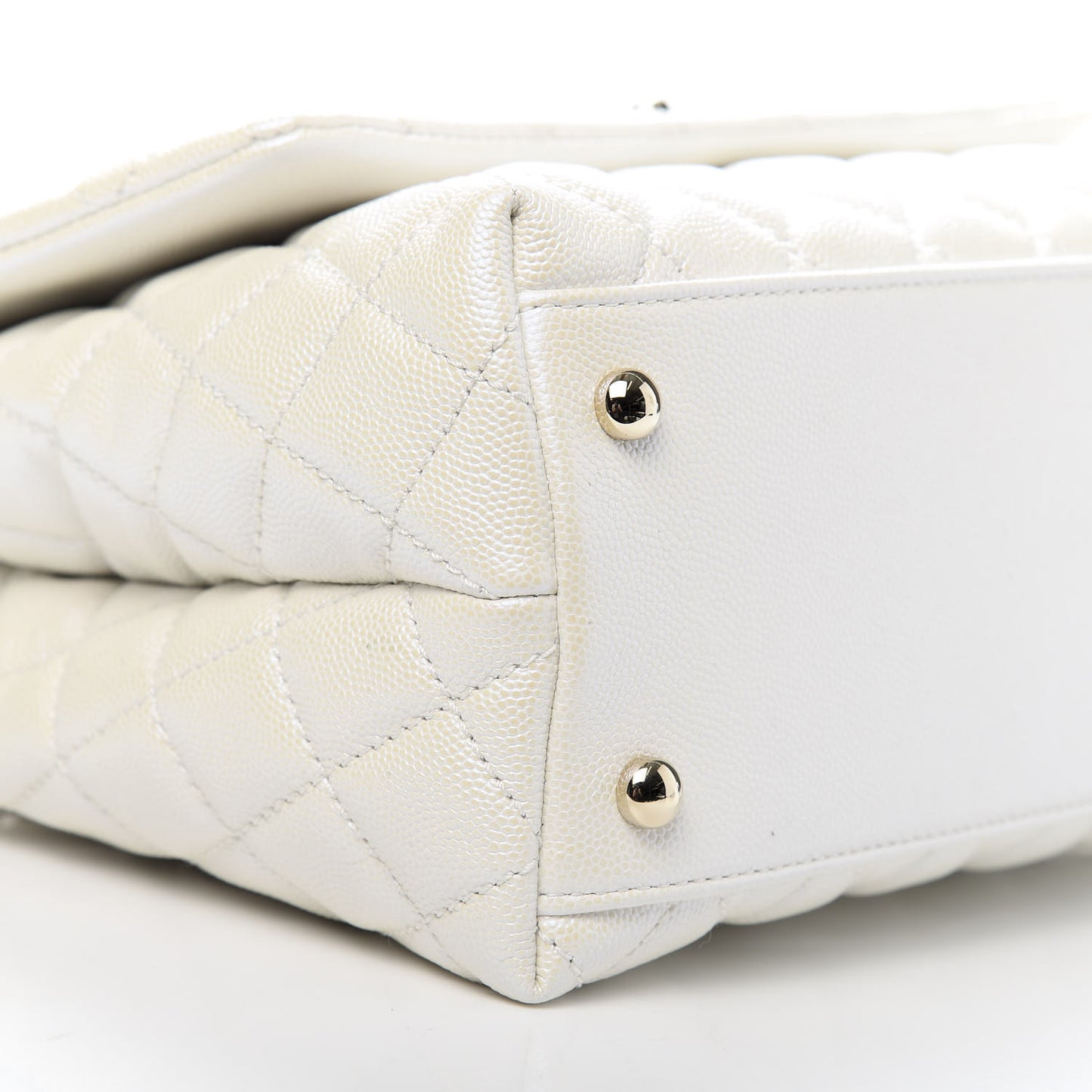 Iridescent Caviar Quilted Small Coco Handle Flap White