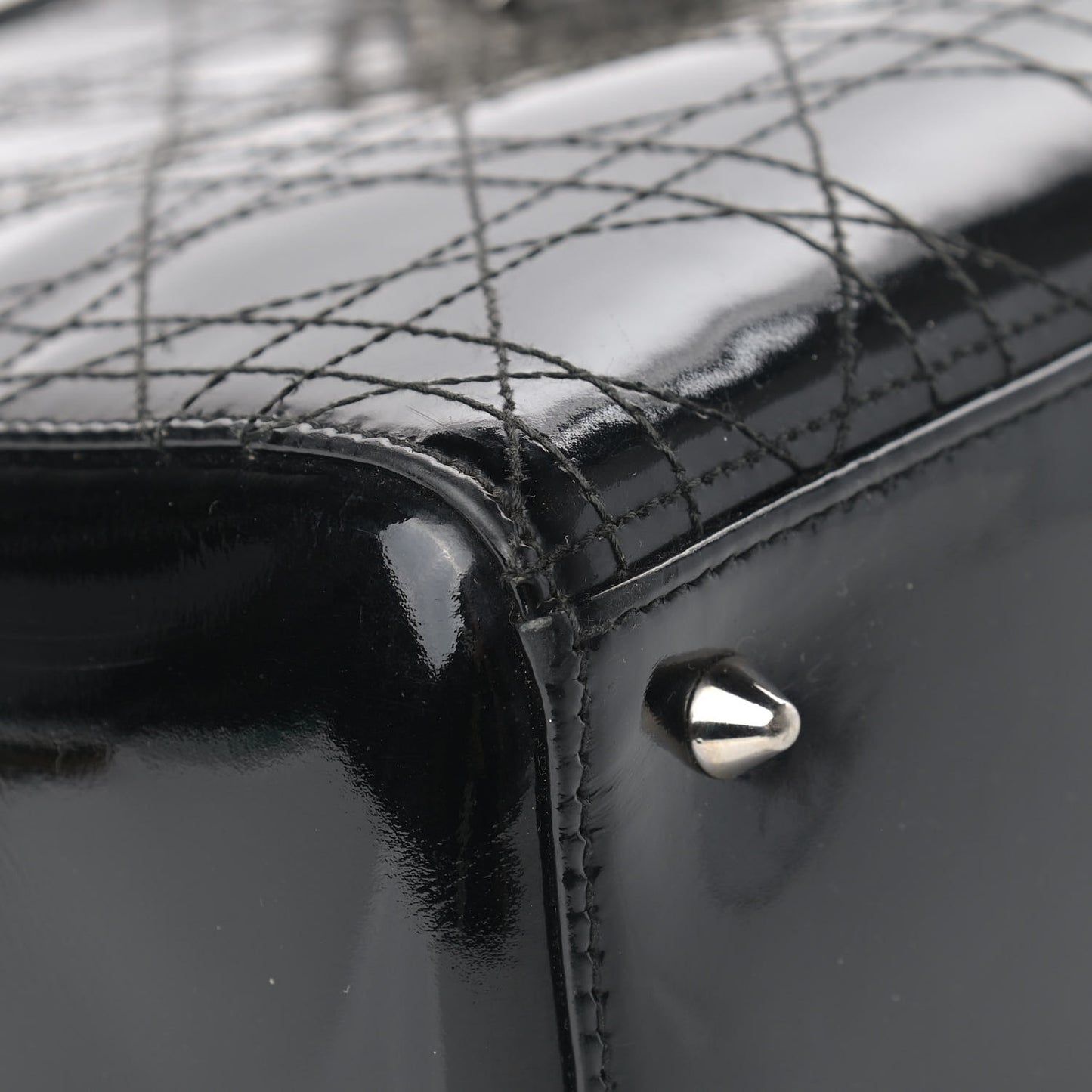 Patent Cannage Stitched Medium Lady Dior Black