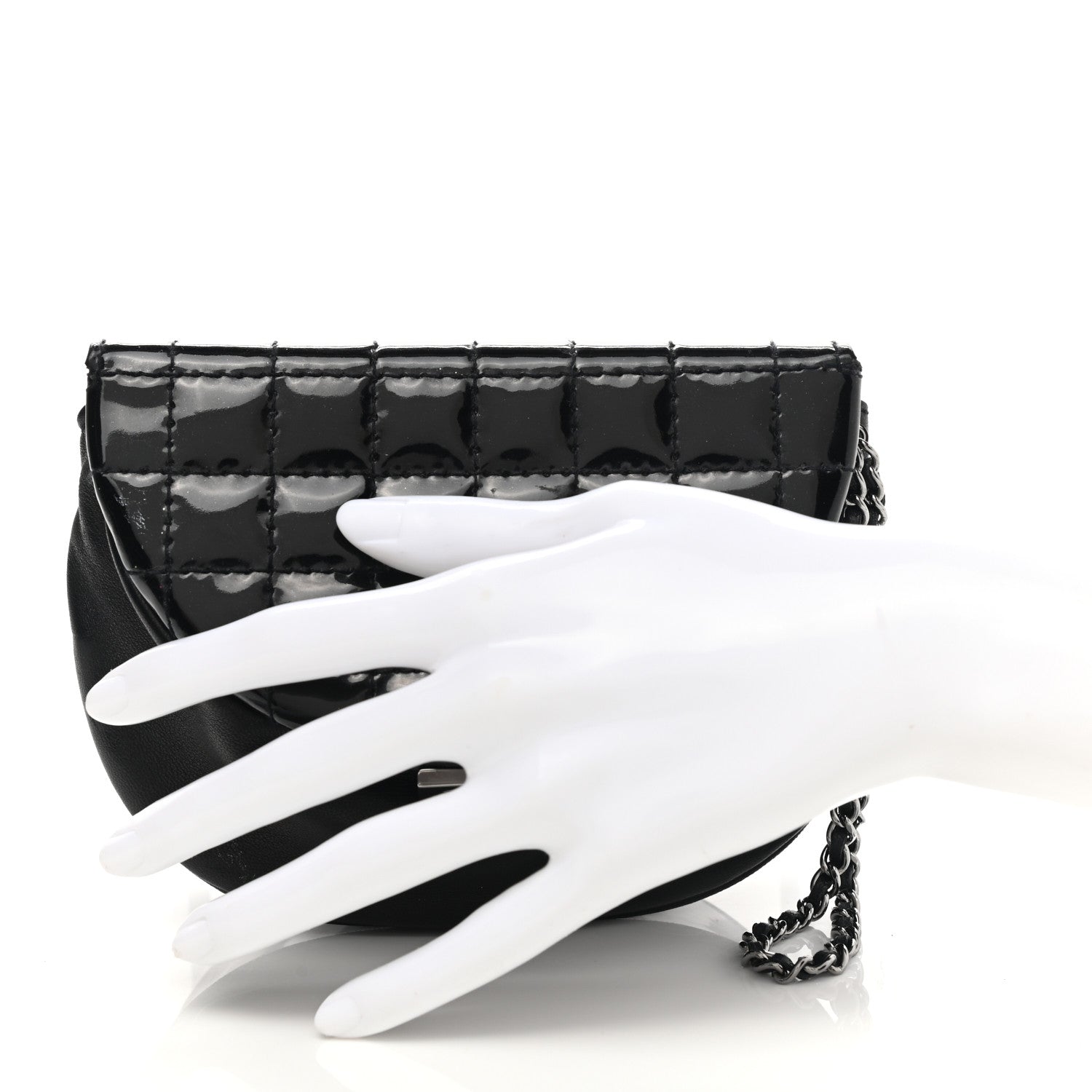 Chanel Patent Lambskin Chocolate Bar Flap Clutch Black 2 of 9