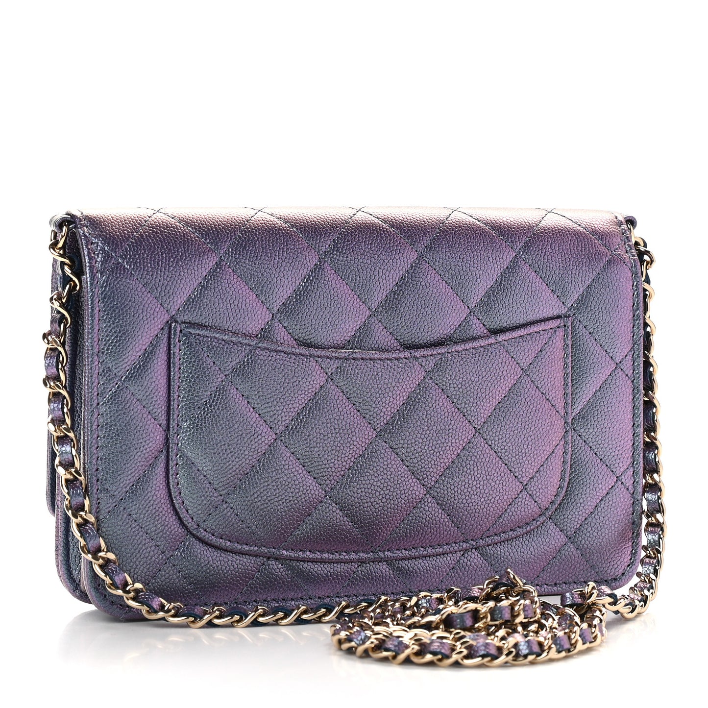 Iridescent Caviar Quilted Wallet On Chain WOC Dark Blue