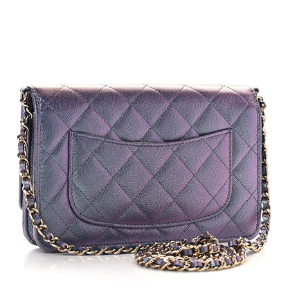 Chanel Iridescent Caviar Quilted Wallet On Chain WOC Dark Blue 2 of 9