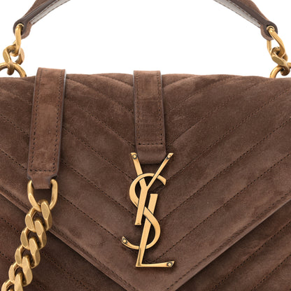 Saint Laurent Suede Matelasse Chevron Monogram Medium College Bag Bark Brown 8 of 11