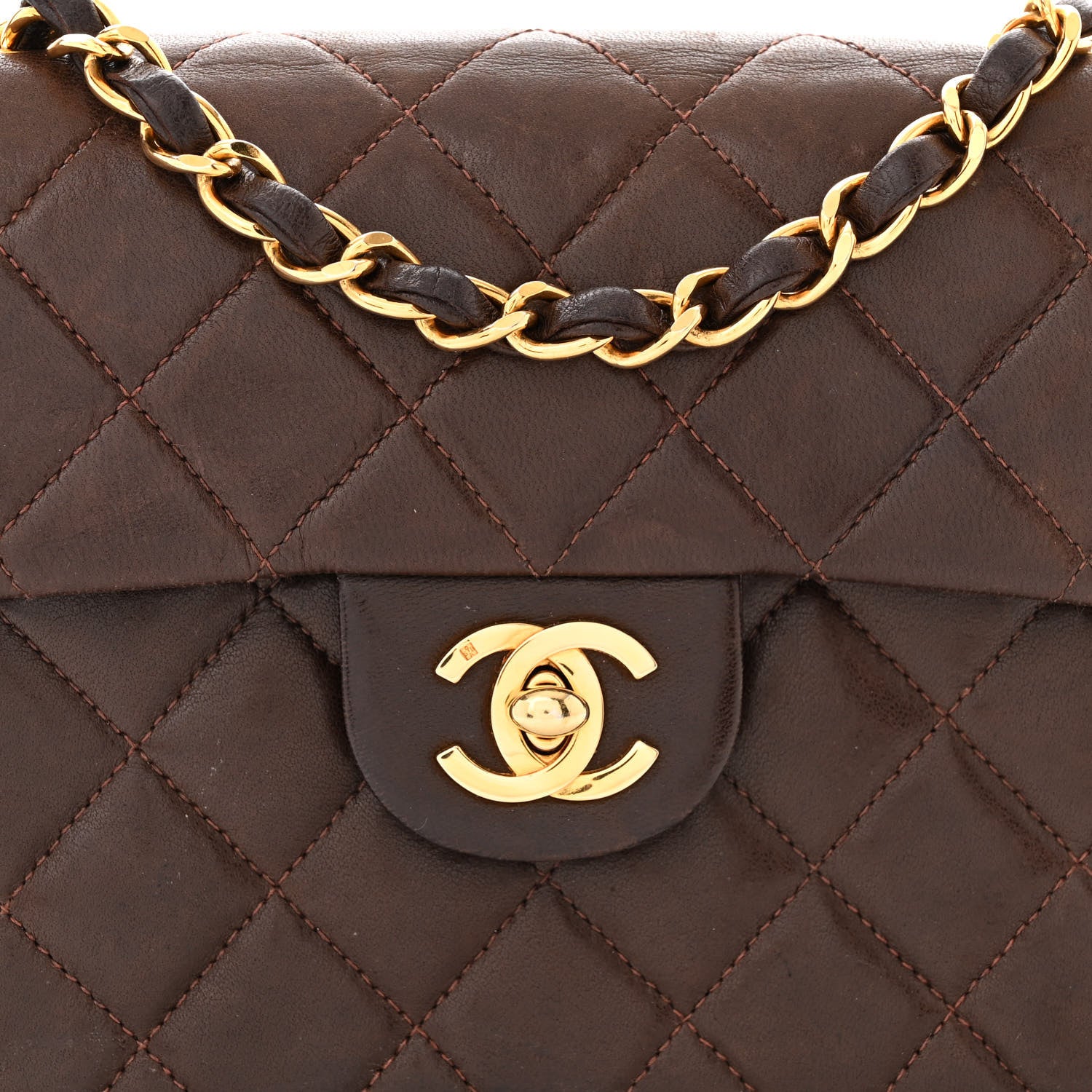 Chanel Lambskin Quilted Mini Square Flap Bag Dark Brown 9 of 13
